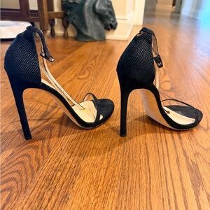 Stuart Weitzman Nudist Ankle Strap Stiletto Sandals – Black, Size 7.5